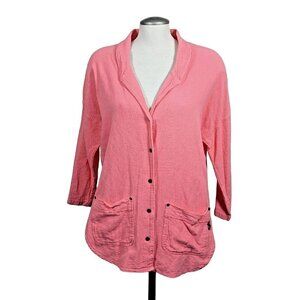 Womens Blazer Jacket Size Med Snap Front Caribbean Cotton Gauze Coral Pockets